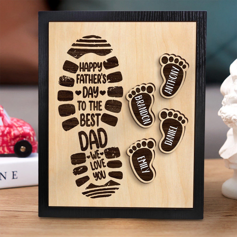 Personalised Footprints Wooden Frame Custom Family Member Names Father’s Day Gift